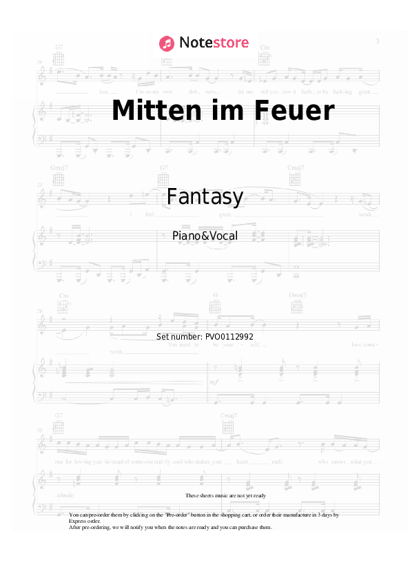 Partituras con voz. Fantasy - Mitten im Feuer - Piano&Vocal