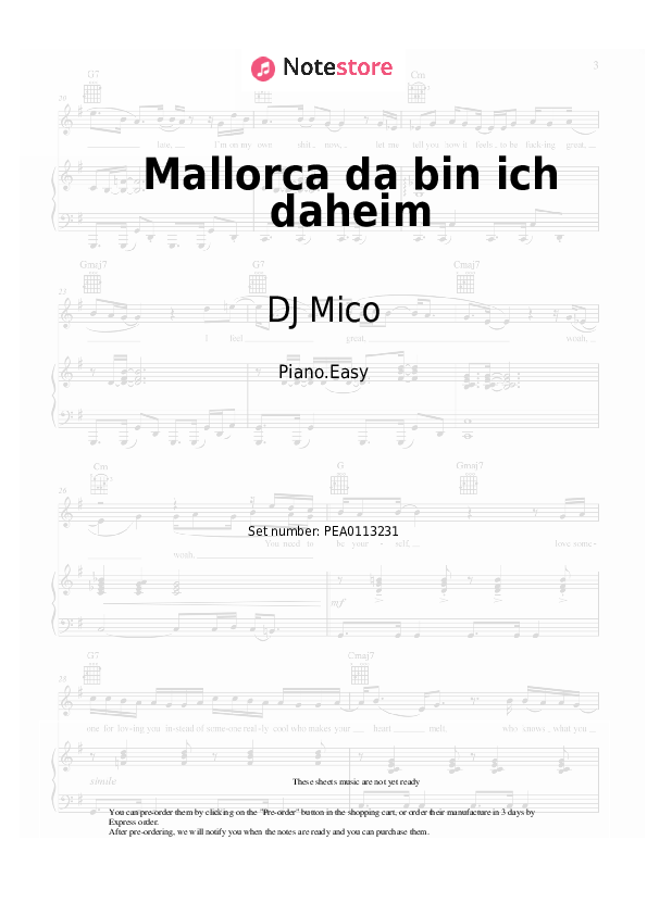 Notas ligeras Mia Julia, DJ Mico - Mallorca da bin ich daheim - Piano.Easy