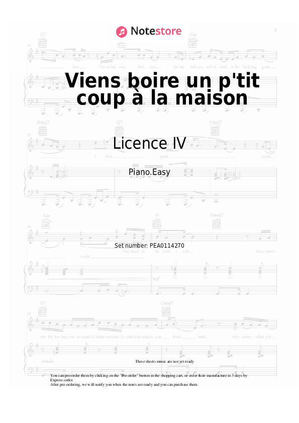 Notas ligeras Licence IV - Viens boire un p'tit coup à la maison - Piano.Easy