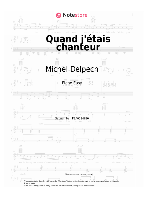 Notas ligeras Michel Delpech - Quand j'étais chanteur - Piano.Easy