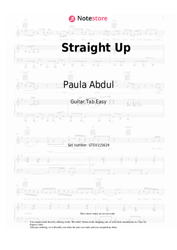 Pestañas fáciles Paula Abdul - Straight Up - Guitarra.Tablatura.Einfach