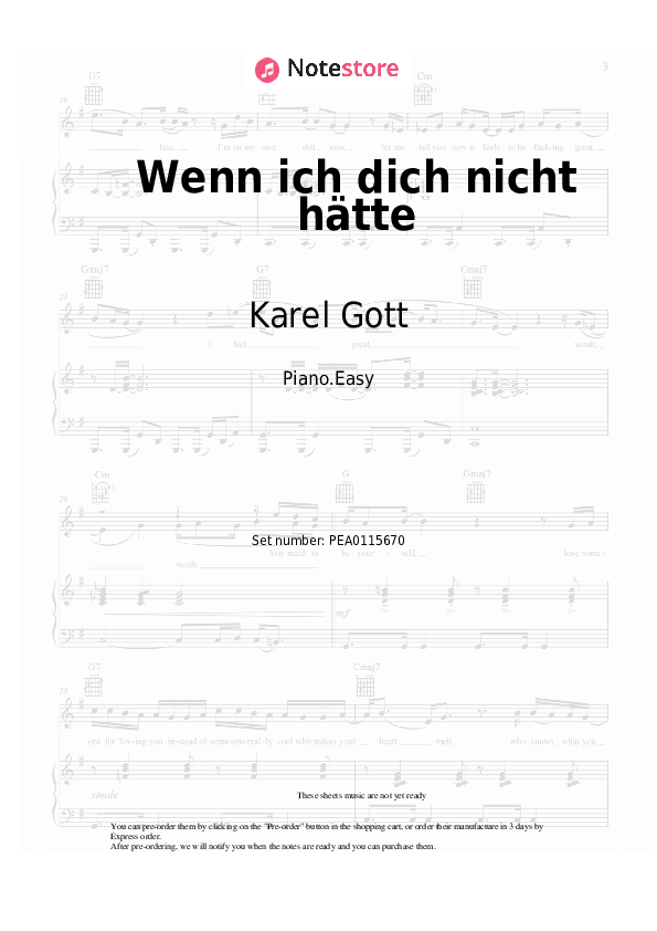 Notas ligeras Karel Gott - Wenn ich dich nicht hätte - Piano.Easy