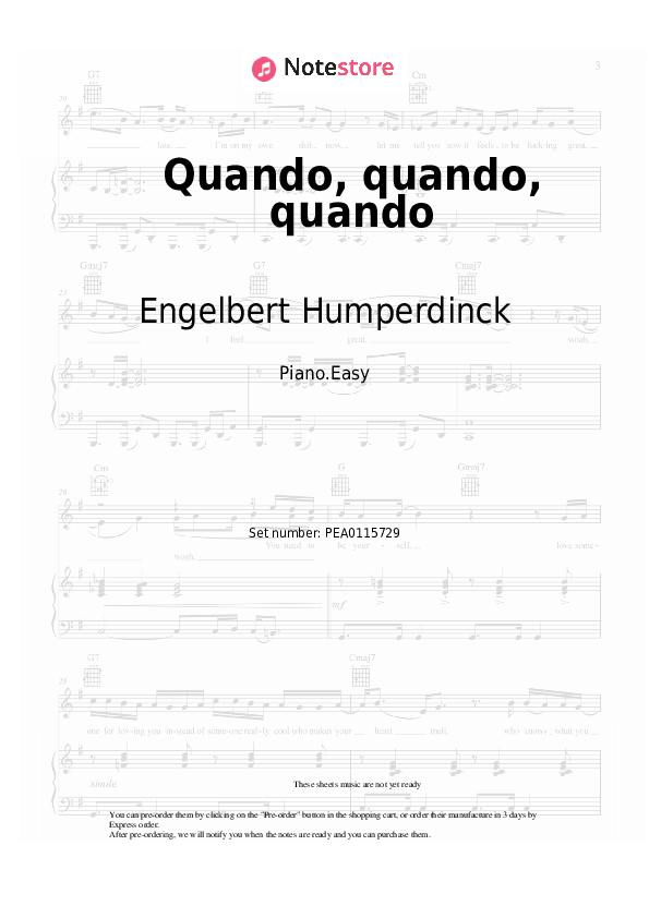 Notas ligeras Engelbert Humperdinck - Quando, quando, quando - Piano.Easy