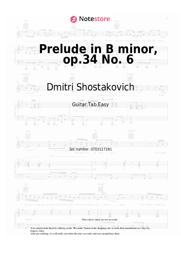 Pestañas fáciles Dmitri Shostakovich - Prelude in B minor, op.34 No. 6 - Guitarra.Tablatura.Einfach