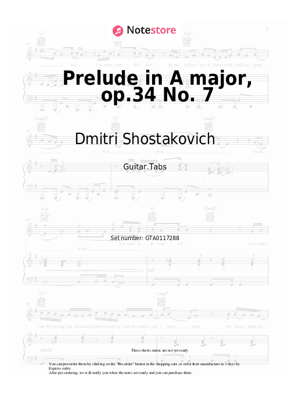 Pestañas Dmitri Shostakovich - Prelude in A major, op.34 No. 7 - Guitarra.Tablatura