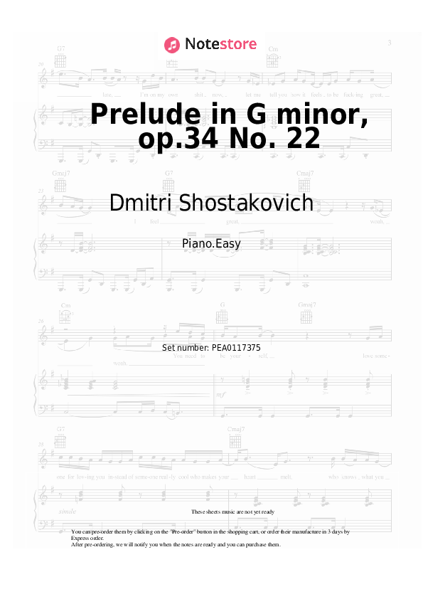 Notas ligeras Dmitri Shostakovich - Prelude in G minor, op.34 No. 22 - Piano.Easy