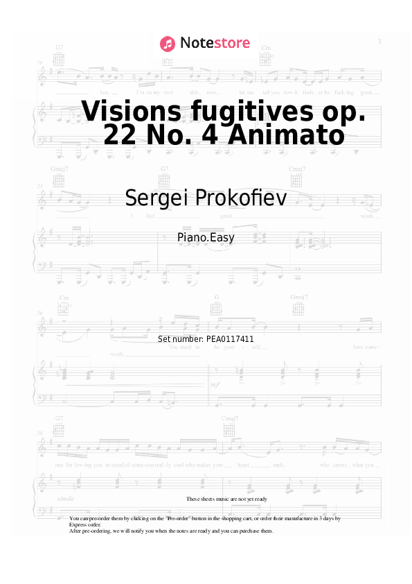 Notas ligeras Sergei Prokofiev - Visions fugitives op. 22 No. 4 Animato - Piano.Easy