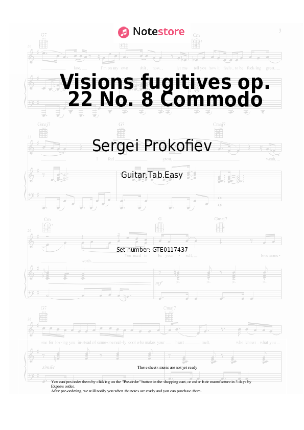 Pestañas fáciles Sergei Prokofiev - Visions fugitives op. 22 No. 8 Commodo - Guitarra.Tablatura.Einfach