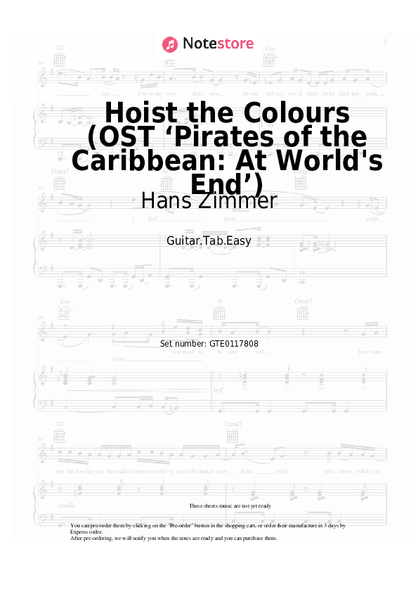 Pestañas fáciles Hans Zimmer - Hoist the Colours (OST ‘Pirates of the Caribbean: At World's End’) - Guitarra.Tablatura.Einfach