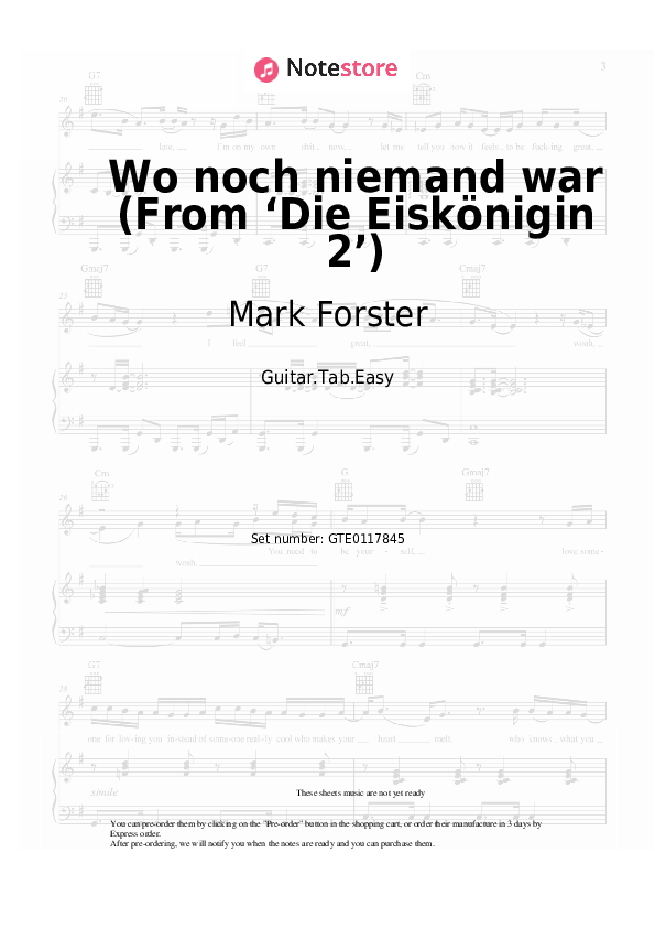 Pestañas fáciles Mark Forster - Wo noch niemand war (From ‘Die Eiskönigin 2’) - Guitarra.Tablatura.Einfach