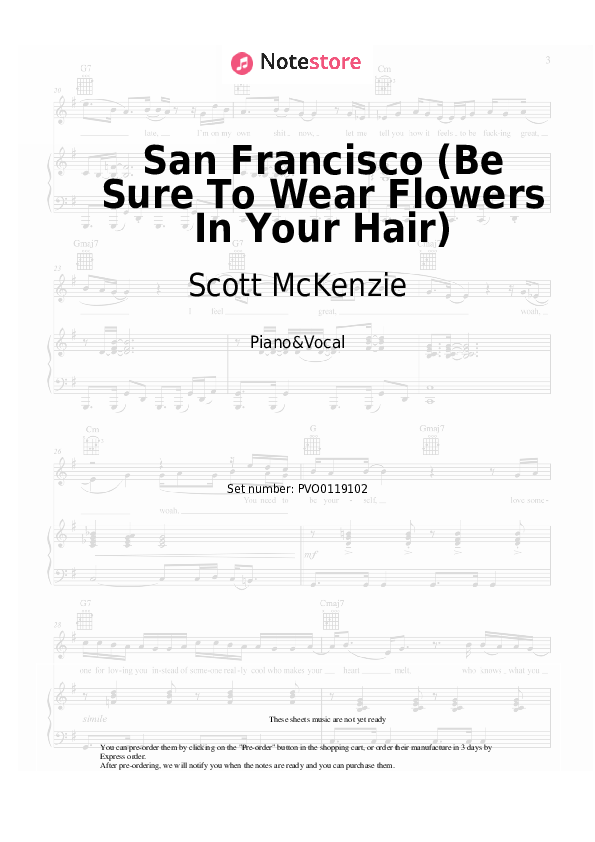 Partituras con voz. Scott McKenzie - San Francisco (Be Sure To Wear Flowers In Your Hair) - Piano&Vocal