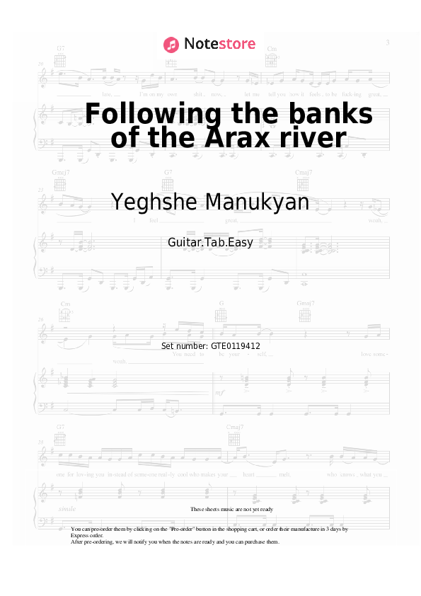 Pestañas fáciles Yeghshe Manukyan - Following the banks of the Arax river - Guitarra.Tablatura.Einfach