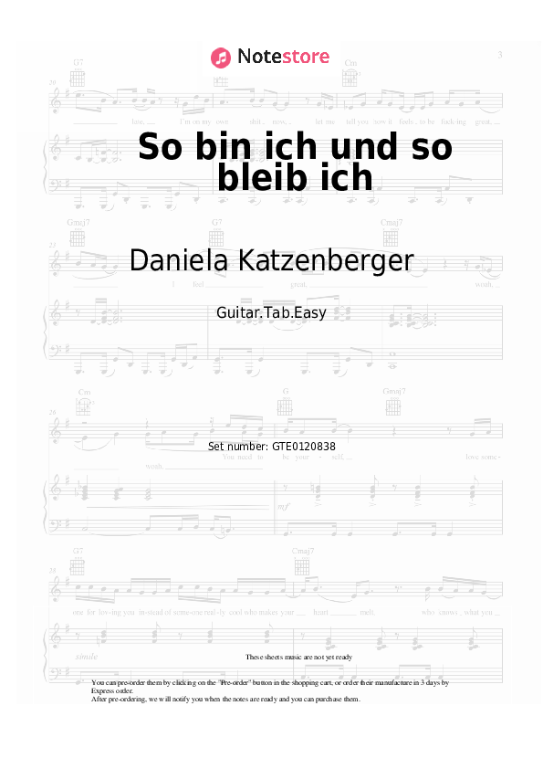 Pestañas fáciles Daniela Katzenberger - So bin ich und so bleib ich - Guitarra.Tablatura.Einfach