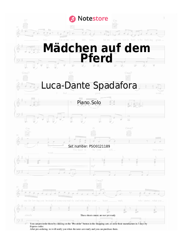 Notas Luca-Dante Spadafora, Niklas Dee, Octavian, Peter Plate, Ulf Leo Sommer - Mädchen auf dem Pferd - Piano.Solo