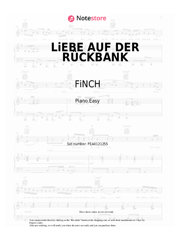 Notas ligeras FiNCH, Tream - LiEBE AUF DER RÜCKBANK - Piano.Easy