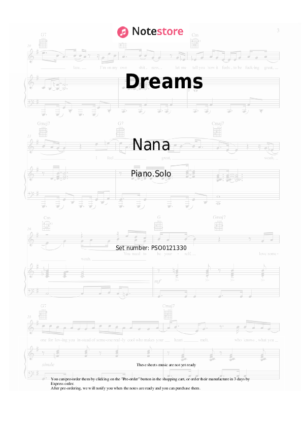 Nana - Dreams notas para el fortepiano