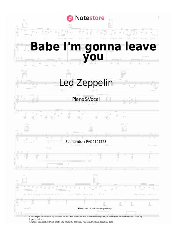 Partituras con voz. Led Zeppelin - Babe I'm gonna leave you - Piano&Vocal