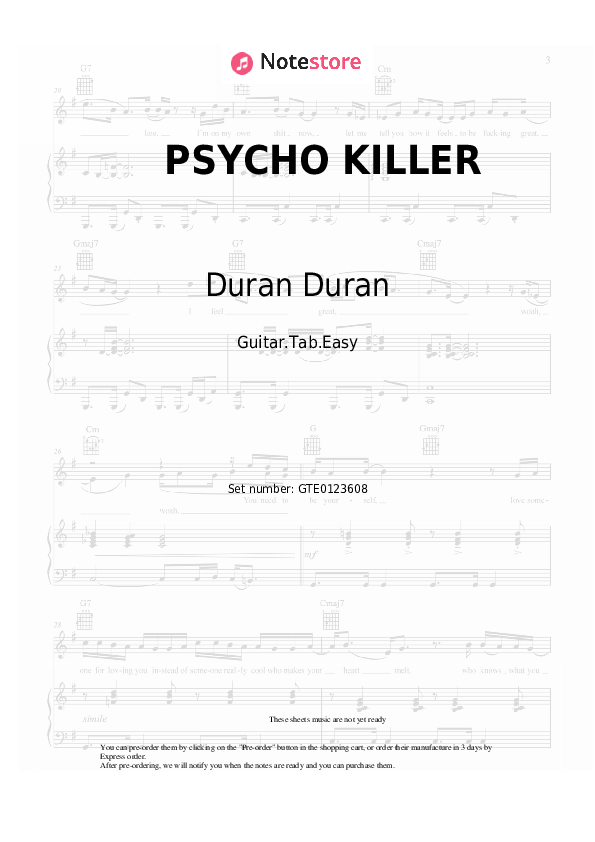 Pestañas fáciles Duran Duran, Victoria De Angelis - PSYCHO KILLER - Guitarra.Tablatura.Einfach