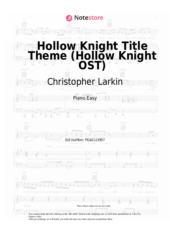 Notas ligeras Christopher Larkin - Hollow Knight Title Theme (Hollow Knight OST) - Piano.Easy