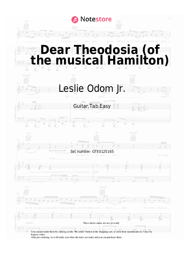 Pestañas fáciles Leslie Odom Jr., Lin-Manuel Miranda - Dear Theodosia (of the musical Hamilton) - Guitarra.Tablatura.Einfach