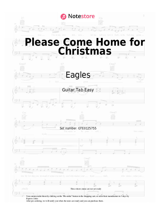 Pestañas fáciles Eagles - Please Come Home for Christmas - Guitarra.Tablatura.Einfach