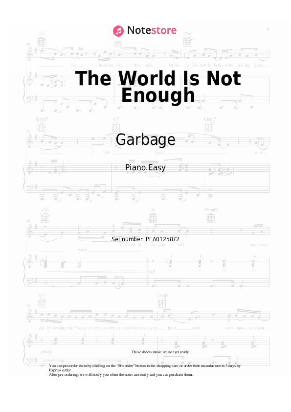 Notas ligeras Garbage - The World Is Not Enough - Piano.Easy