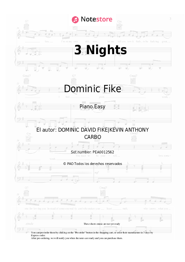 Dominic Fike - 3 Nights notas para el fortepiano