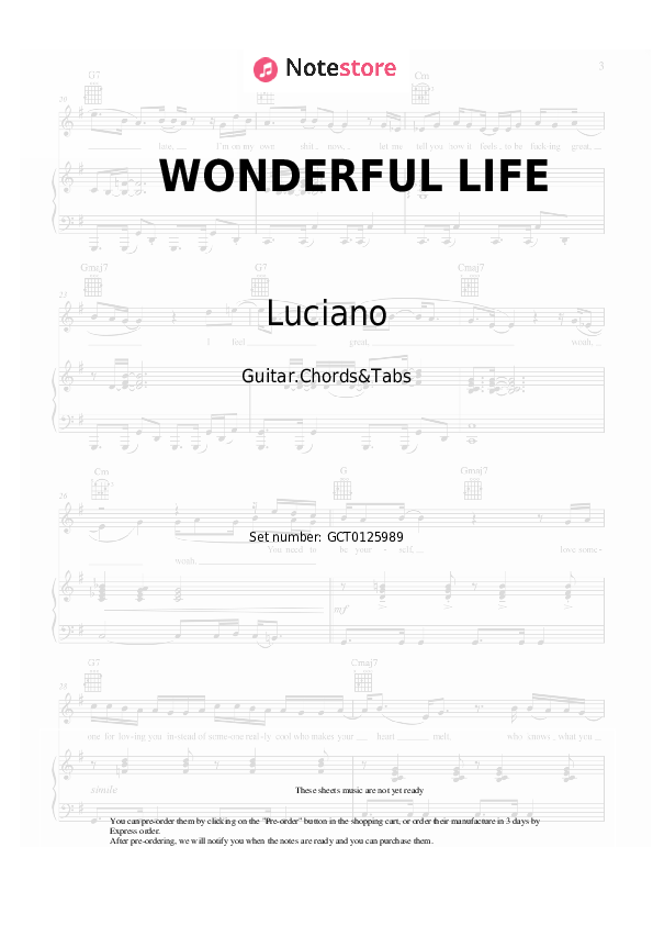 Acordes Luciano, Hurts, 6PM RECORDS, SIRA - WONDERFUL LIFE - Guitar.Chords&Tabs