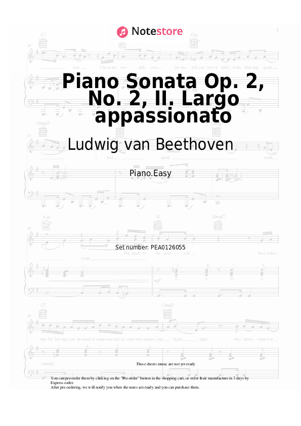 Notas ligeras Ludwig van Beethoven - Piano Sonata Op. 2, No. 2, II. Largo appassionato - Piano.Easy