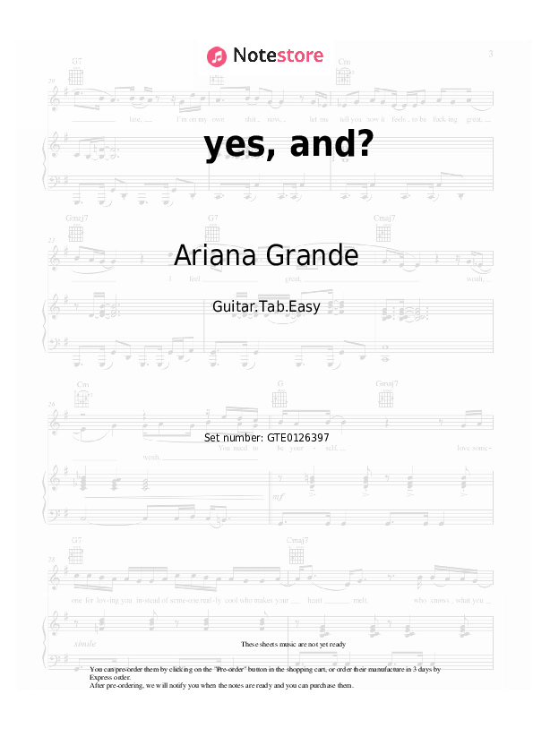 Pestañas fáciles Ariana Grande - yes, and? - Guitarra.Tablatura.Einfach