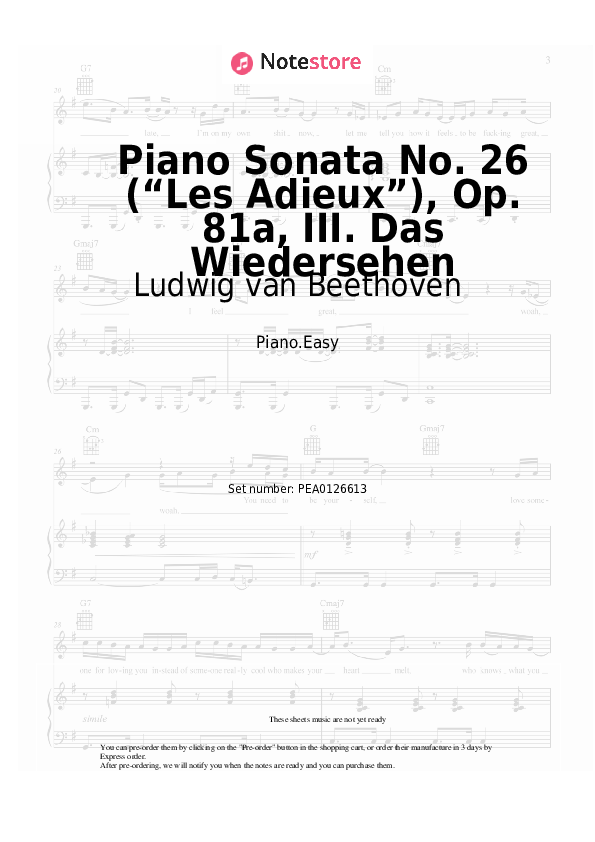 Notas ligeras Ludwig van Beethoven - Piano Sonata No. 26 (“Les Adieux”), Op. 81a, III. Das Wiedersehen - Piano.Easy