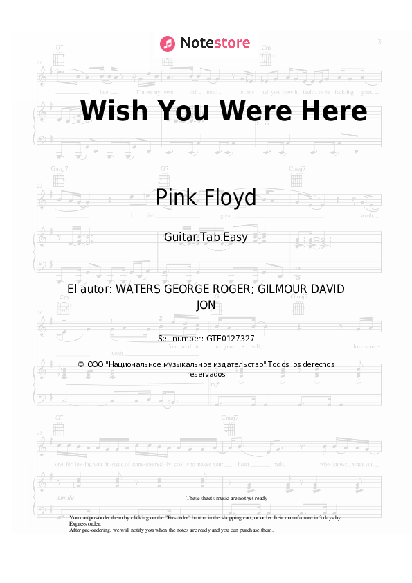 Pestañas fáciles Pink Floyd - Wish You Were Here - Guitarra.Tablatura.Einfach