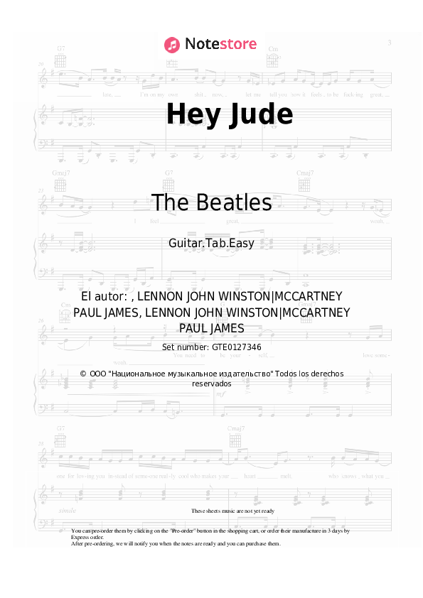 Pestañas fáciles The Beatles - Hey Jude - Guitarra.Tablatura.Einfach