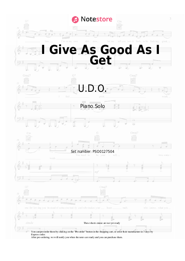 U.D.O. -  I Give As Good As I Get notas para el fortepiano