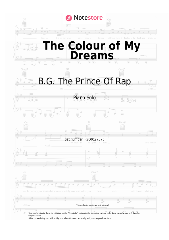 B.G. The Prince Of Rap - The Colour of My Dreams notas para el fortepiano