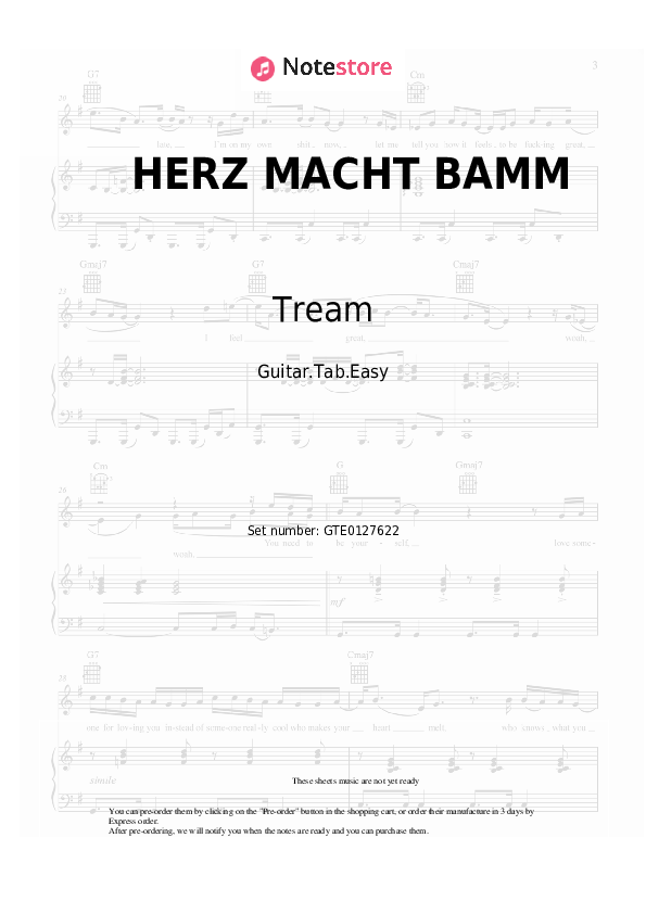 Pestañas fáciles Tream, treamiboii - HERZ MACHT BAMM - Guitarra.Tablatura.Einfach