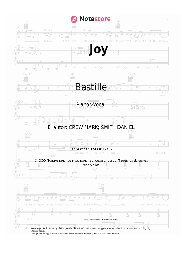 Bastille - Joy notas para el fortepiano