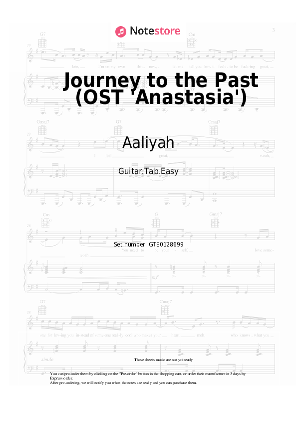 Pestañas fáciles Aaliyah - Journey to the Past (OST 'Anastasia') - Guitarra.Tablatura.Einfach