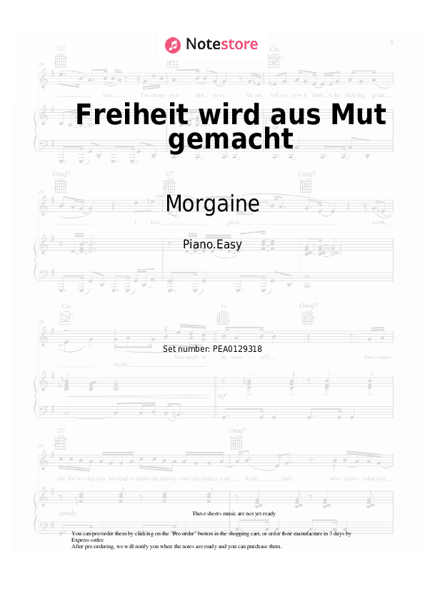 Notas ligeras Morgaine - Freiheit wird aus Mut gemacht - Piano.Easy