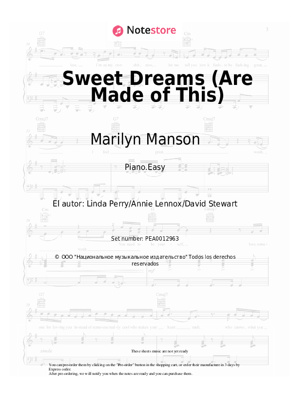 Notas ligeras Marilyn Manson - Sweet Dreams (Are Made of This) - Piano.Easy