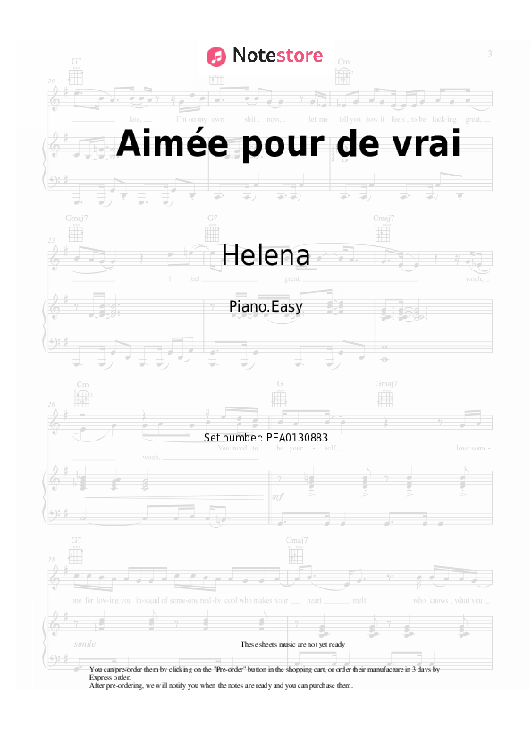 Notas ligeras Helena, Star Academy - Aimée pour de vrai - Piano.Easy