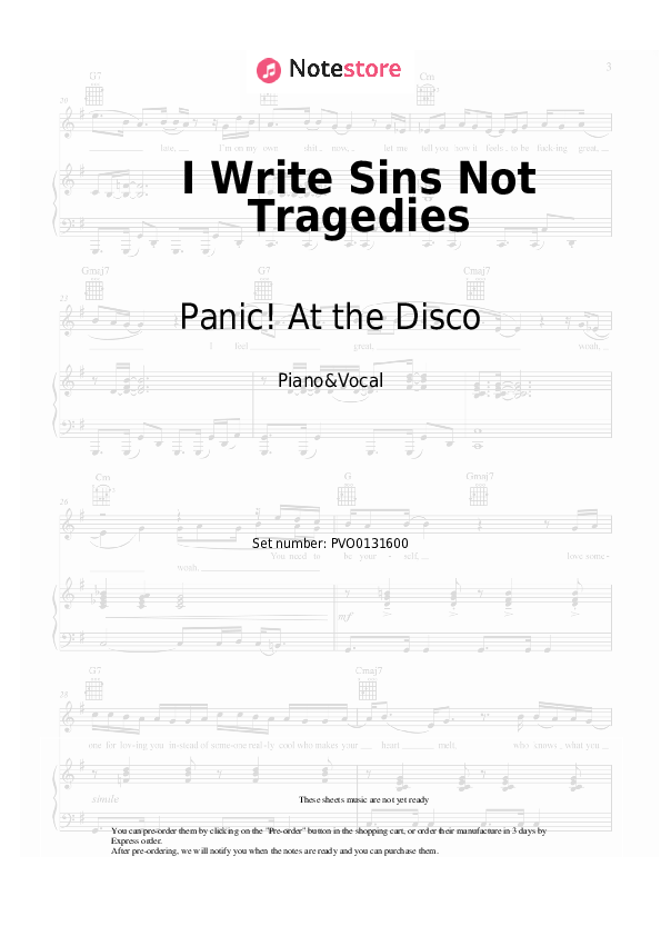 Partituras con voz. Panic! At the Disco - I Write Sins Not Tragedies - Piano&Vocal