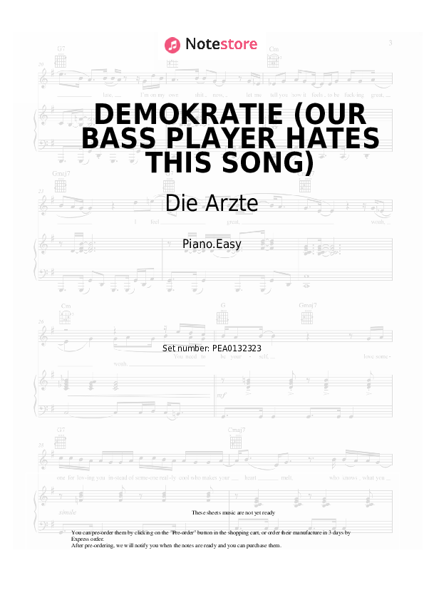 Notas ligeras Die Arzte - DEMOKRATIE (OUR BASS PLAYER HATES THIS SONG) - Piano.Easy