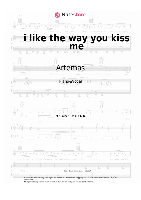 Partituras con voz. Artemas - i like the way you kiss me - Piano&Vocal