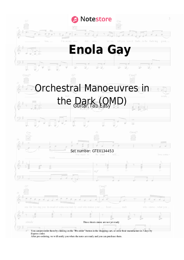 Pestañas fáciles Orchestral Manoeuvres in the Dark (OMD) - Enola Gay - Guitarra.Tablatura.Einfach