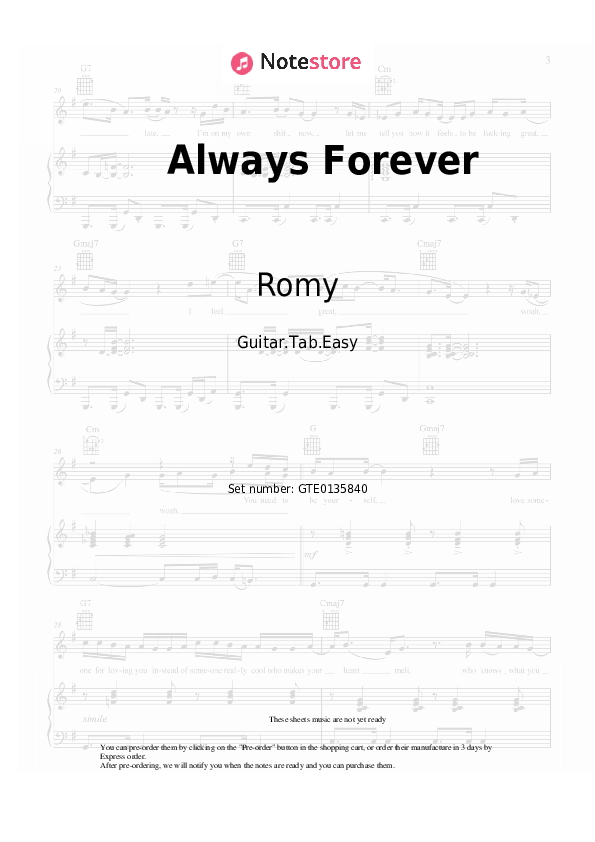 Pestañas fáciles Romy - Always Forever - Guitarra.Tablatura.Einfach