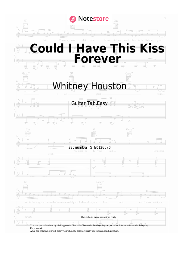 Pestañas fáciles Whitney Houston, Enrique Iglesias - Could I Have This Kiss Forever - Guitarra.Tablatura.Einfach