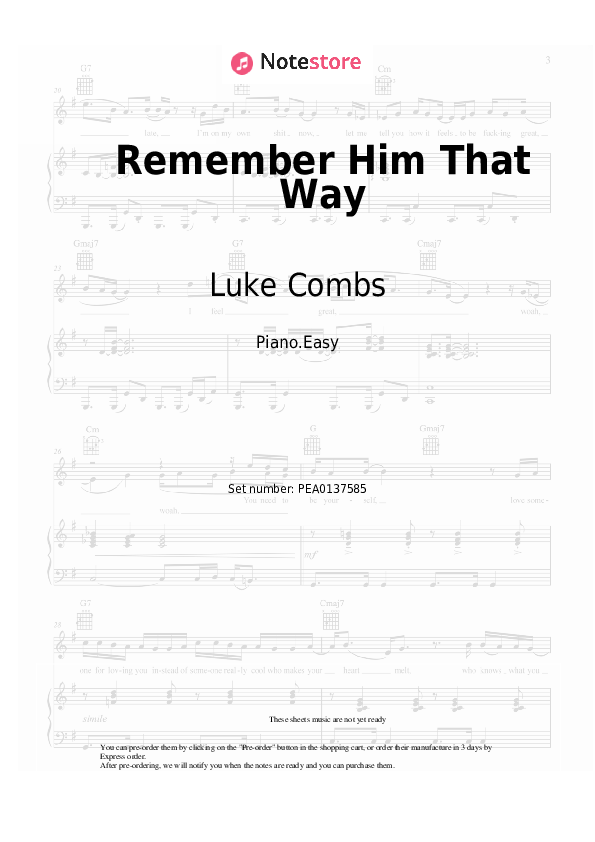 Notas ligeras Luke Combs - Remember Him That Way - Piano.Easy