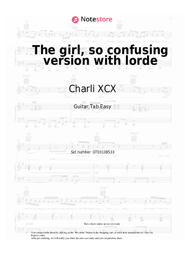 Pestañas fáciles Charli XCX, Lorde - The girl, so confusing version with lorde - Guitarra.Tablatura.Einfach