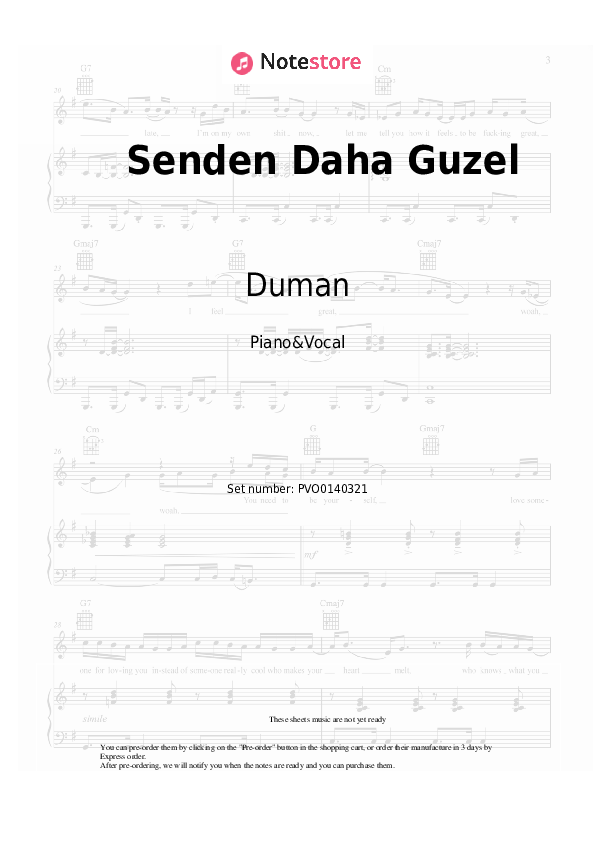 [[d] Partituras con voz. Duman - Senden Daha Guzel - Piano&Vocal